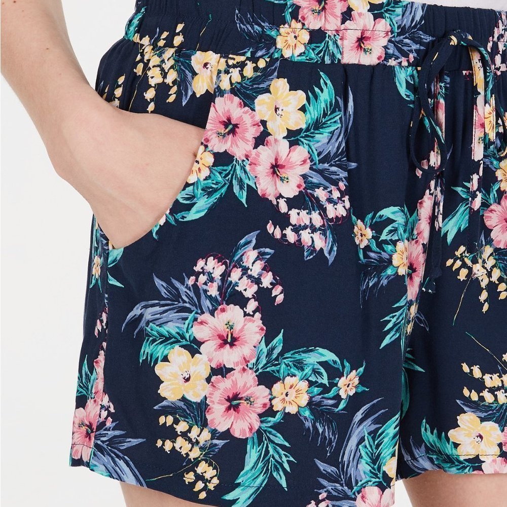 BeBop  Floral Soft Shorts Navy Teal  Flowy Pull On